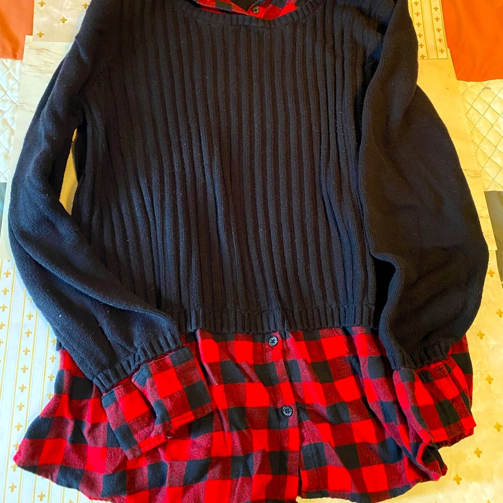 Style & Co 3X Black & Buffalo Plaid Sweater